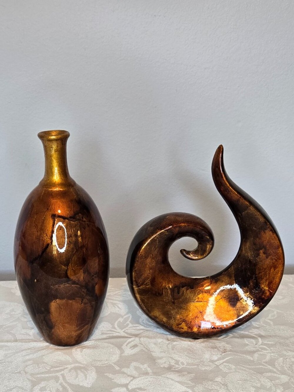 Bronze and Gold Colored Pair of Decorative Statues